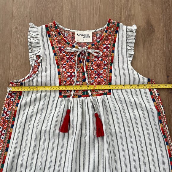 Savanna Jane Blouse Shirt Women Large Embroidered Linen Blend Tassel 16631 - Picture 7 of 13